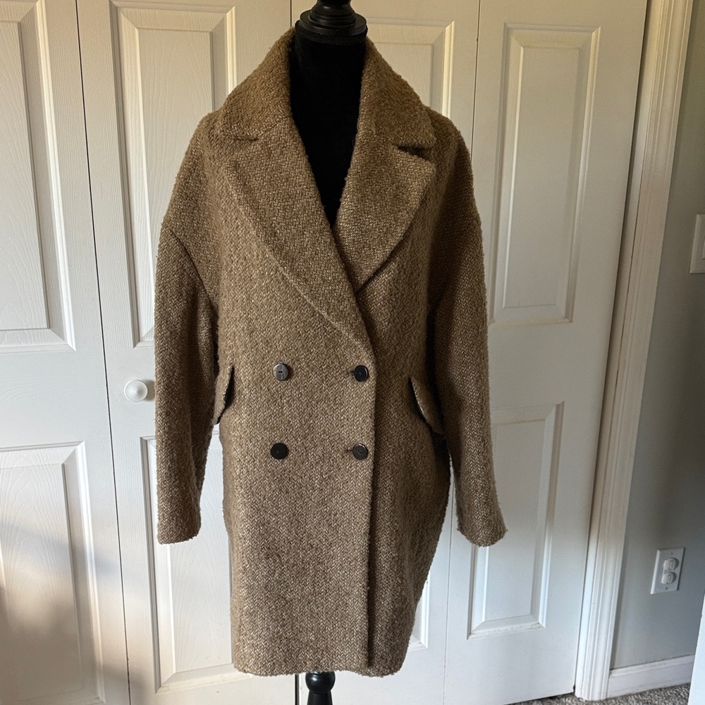 Mango Tweed Boucle Double-Breasted Wool Pea Coat